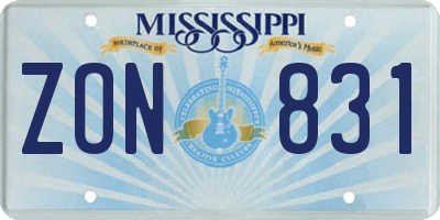 MS license plate ZON831