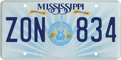 MS license plate ZON834