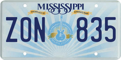 MS license plate ZON835