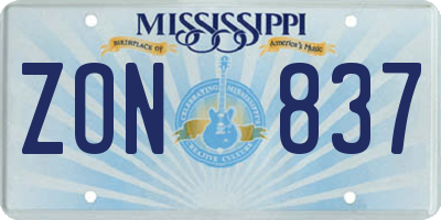 MS license plate ZON837