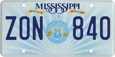 MS license plate ZON840