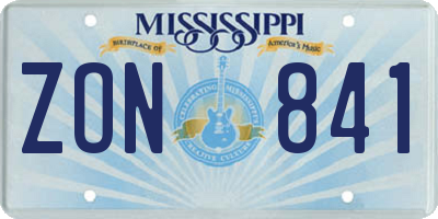 MS license plate ZON841