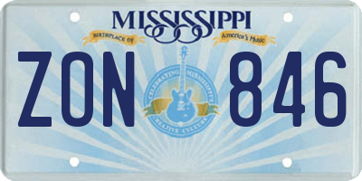 MS license plate ZON846
