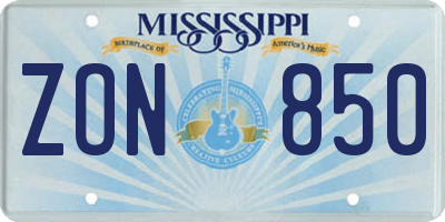 MS license plate ZON850
