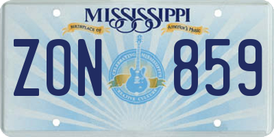 MS license plate ZON859