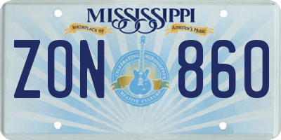 MS license plate ZON860