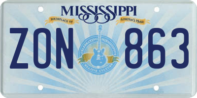MS license plate ZON863
