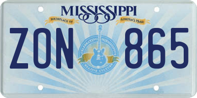 MS license plate ZON865