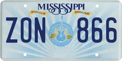 MS license plate ZON866
