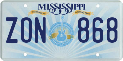 MS license plate ZON868