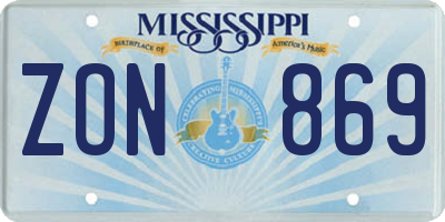 MS license plate ZON869