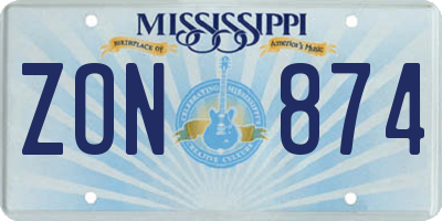 MS license plate ZON874