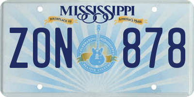 MS license plate ZON878