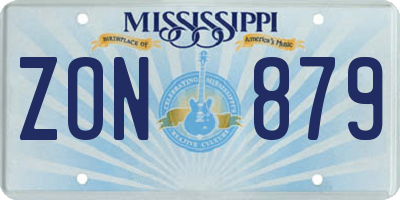 MS license plate ZON879