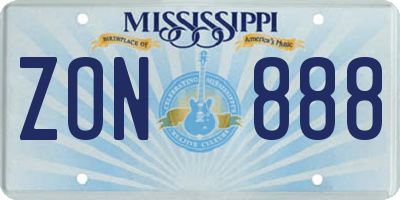 MS license plate ZON888