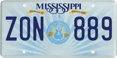MS license plate ZON889