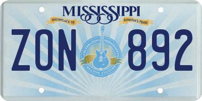 MS license plate ZON892