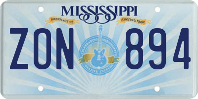 MS license plate ZON894
