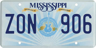 MS license plate ZON906
