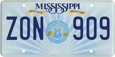 MS license plate ZON909