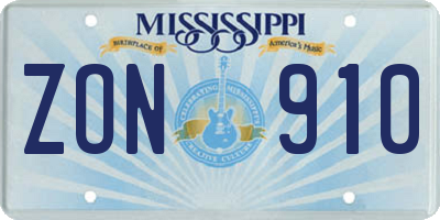 MS license plate ZON910