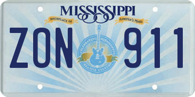 MS license plate ZON911