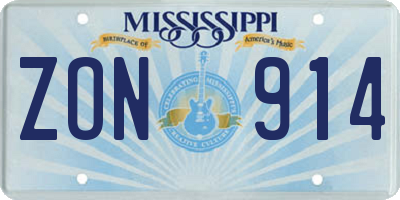 MS license plate ZON914