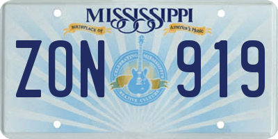 MS license plate ZON919