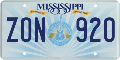 MS license plate ZON920