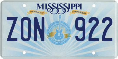 MS license plate ZON922