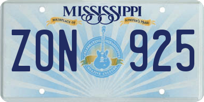 MS license plate ZON925