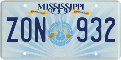 MS license plate ZON932