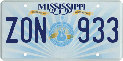 MS license plate ZON933