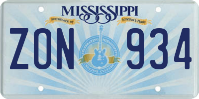 MS license plate ZON934
