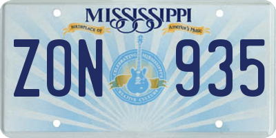 MS license plate ZON935