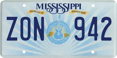 MS license plate ZON942