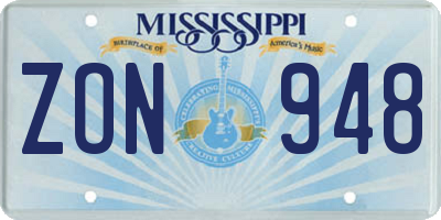 MS license plate ZON948