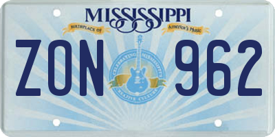 MS license plate ZON962