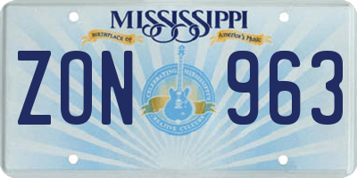 MS license plate ZON963
