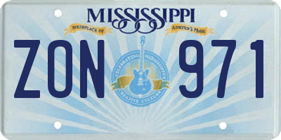 MS license plate ZON971