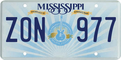 MS license plate ZON977