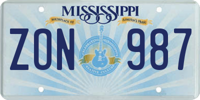 MS license plate ZON987