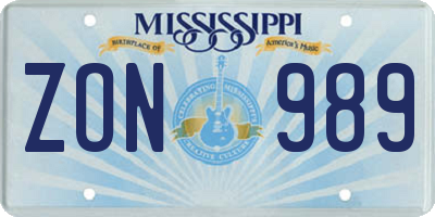 MS license plate ZON989