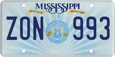 MS license plate ZON993