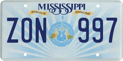 MS license plate ZON997