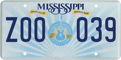 MS license plate ZOO039