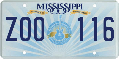 MS license plate ZOO116