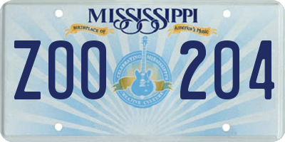 MS license plate ZOO204