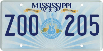 MS license plate ZOO205