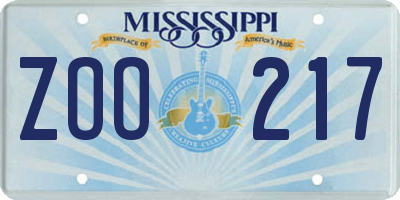 MS license plate ZOO217